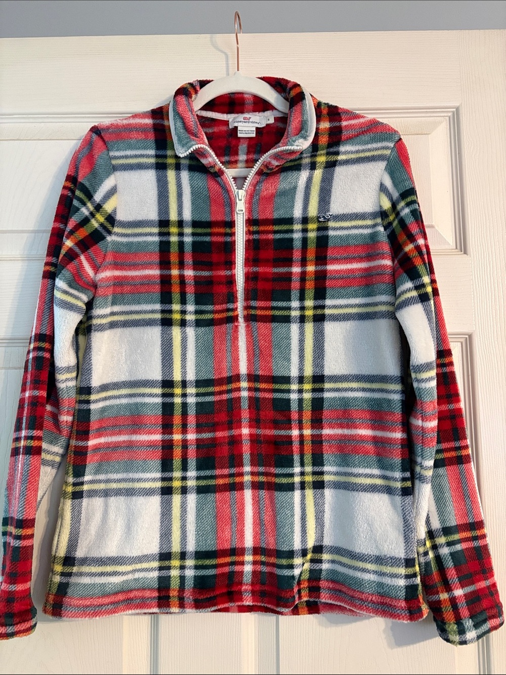 Vineyard Vines Plaid Half-Zip Fleece Pullover - Red Multi
